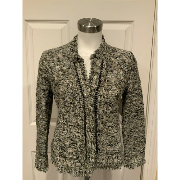 Angel of the North Anthropologie Black, Gray & White Fringe Cardigan, Size M - Picture 1 of 9